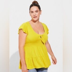 Torrid yellow super soft front tie front keyhole babydoll top 2X